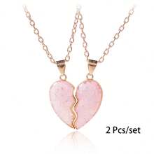 2piezas/Set Collar con Colgante de Corazón Empalmado para Mejores Amigos, Collar con Colgante de Amistad Eterna para la Escuela, Accesorios de Joyería para Fiestas de BFFs&Parejas, Regalo - Unitalla - Ver 9
