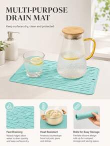 1pc Silicone Drain Mat, 30*20cm Flexible Non-Slip Kitchen Countertop Drying Mat, Multi-Functional Sink Mat Drip Rack, Suitable For Cups, Bowls, Plates, Utensils, Coffee Station Kitchen Accessories And Summer Home Essentials. - View 11