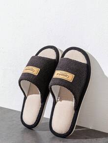 Papuci de casă unisex pentru interior, deschiși la vârf, pentru toate anotimpurile, pentru dormitor și living, casual, cu talpă moale silențioasă, confortabili, pentru familie - Negru - Vizualizare 2