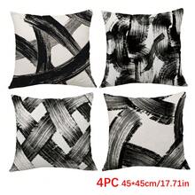 4pcs Vintage Abstract Ink Brush Stroke Pattern Cushion Covers, Single-Sided Printed Skin-Friendly Peach Skin Velvet Material, 45*45CM Pillow Covers Suitable For Room Decor, Indoor Sofa Living Room Decor, Party Decor, Decorative Cushion Covers Gift - Multicolor - View 10