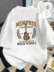 The Capital Of Rock 'n' Roll, The Birthplace Of Rock 'n' Roll, Presents A Fashionable Men's T-Shirt With A Double-Sided Print, Suitable For Home, Casual Daily Wear, And More. - 白色 - 查看 1