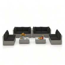 Set Of 10 Synthetic Rattan Sectional Sofas For Conversation - Black - View 1