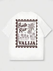 Men's Short-Sleeved T-Shirt, Casual Vacation Style, Minimalist Retro Hawaiian Palm Tree Print, Ideal For Summer, Comfortable And Breathable, One Of The Key Summer Fashion Tops - White - View 4