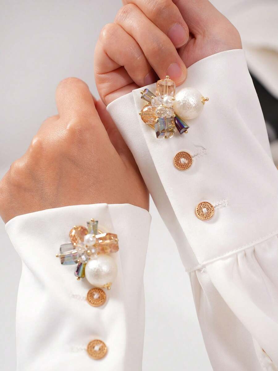1/2 buah Manset Kristal Buatan, Penutup Kancing Kristal Asimetris Warna-warni Baru, Penutup Kancing Kemeja Aksesoris Fashion, Kancing Tanpa Jahitan - A - View 1