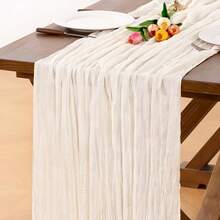 1pc White Braided Table Runner, Rustic Spring Tablecloth (Approx. 90*400cm) Bohemian Style Home Decor Wedding Baby Shower Birthday Party - White - View 8