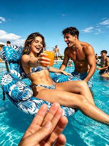Silla flotante para piscina, silla hamaca inflable para adultos, silla cama flotante para piscina, sofá flotante para piscina con patrón floral azul, adecuado para fiesta de piscina de verano, piscina inflable, jardín, flotador inflable para piscina, accesorio esencial de viaje, accesorio de playa - Múltiples estilos - Ver 10