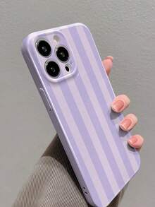 1個簡約少女風條紋圖案穿孔亮面薄膜全包覆硬殼手機殼 適用於 iPhone 11/12/13/14/15/16 Pro Max - 彩色 - 查看 2