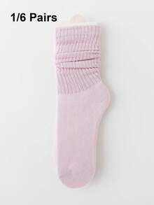 1/6 Pairs Women's Spring/Summer Sweet Dopamine Color Slouch Socks Casual Versatile Mid-Calf Socks (No Card), Men's Socks, Gift For Boyfriend - Baby Pink - View 1
