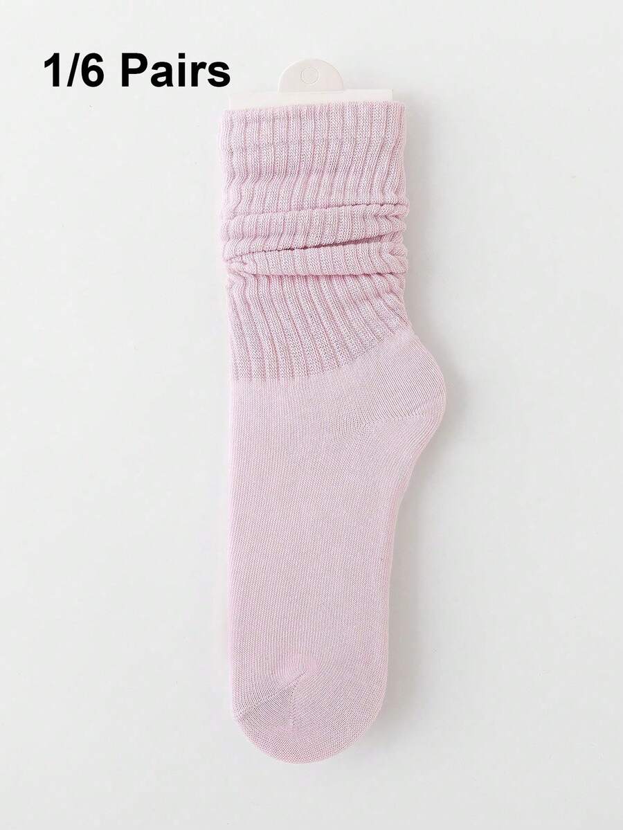 1/6 Pairs Women's Spring/Summer Sweet Dopamine Color Slouch Socks Casual Versatile Mid-Calf Socks (No Card), Men's Socks, Gift For Boyfriend - Baby Pink - View 1