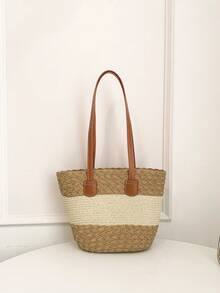 New Fashion Casual Beach Straw Woven Large Capacity Commuter Premium Texture Woven Shoulder Tote Bag, Pendant For Reference Only - Khaki - View 9