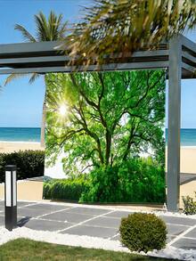 1PC Outdoor Thickened Waterproof Sun Protection Gradient Mandala Flower Green Bohemian Pattern Outdoor Garden Patio Pergola Canopy Beach Sun Shade Tent With Free Rope (Support Frame Not Included) - Multicolor - View 2