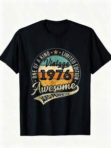 Men's 1976 Limited Edition 50th Birthday T-Shirt - Vintage 70s Retro Design With 1976 Print Comfort_3333 Everyday Casual And Themed Party Outfits - 黑色 - 查看 1