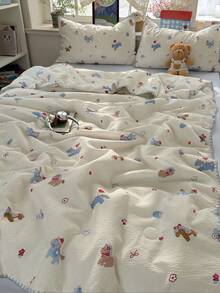 1pc Cute Pony Pattern Scalloped Edge Summer Quilt, Lightweight Soft Breathable Summer Thin Blanket, Suitable For Home Bedroom, Air-Conditioned Room, Dormitory, Hotel, Machine Washable And Easy To Care - Baby Blue - View 10