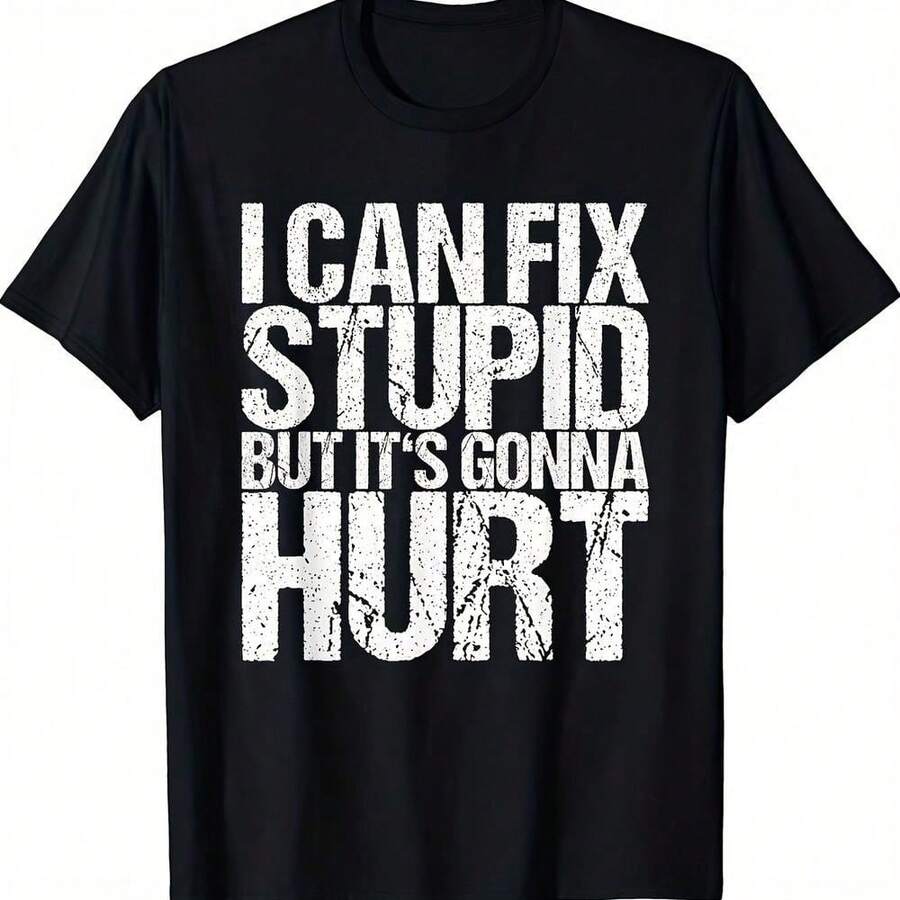 Camiseta de hombre con estampado divertido "Puedo curar la estupidez, pero me hará daño", negra, de manga corta, corte regular, para todas las estaciones, top casual con eslogan humorístico - Negro - Ver 1