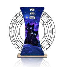 Rotating Round Wooden Perpetual Calendar, Black Cat Starry Sky Eternal Desktop Calendar, Suitable For Office And Home Desktop Decoration - 1 YEAR - View 6