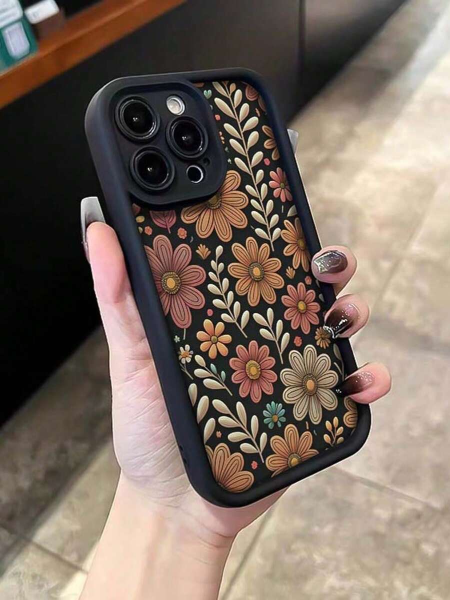 Fashion Floral Pattern Anti-Drop Phone Case Compatible With 11/12/13/14/15Pro Max - Negro - Ver 1