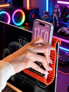 1pc Foldable Slouchy Phone Stand, Soft And Flexible Silicone Material, Universal Durable Non-Slip Base, Suitable For Phones And Tablets, Can Be Folded Freely, Convenient For Travel, Hiking, Camping, Space-Saving, Suitable For Various Occasions - A - View 2