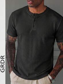GRDR Lightweight Business Casual Waffle Polo Shirt, White, Button-Up, Short Sleeve, Versatile For Summer Commute - Black - View 1