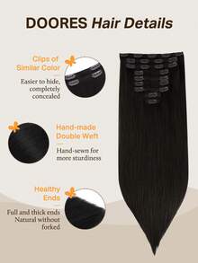 DOORES 9PCS Clip In Hair Extensions Straight Real Human Hair Natural Virgin Human Hair Extensions Double Weft Clip Ins Invisible & Soft Mini Hair Pieces For Thinning Hairs For Women - S1B - View 3