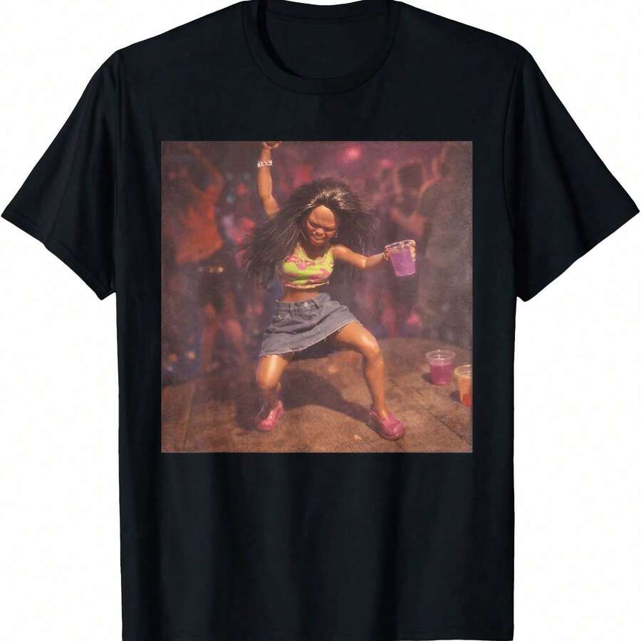 Funny T-Shirt With Black Doll Memes For Party - 黑色 - 查看 1