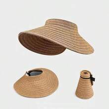 Women's Wide Brim Straw Sun Hat, Foldable & Rollable, UV Protection, Packable Beach Hat With Adjustable Strap, Suitable For Travel, Golf, Gardening, Outdoor - A - View 3
