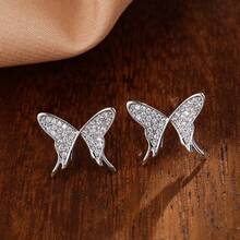 1 Pair Casual Elegant Versatile Micro-Pave Zirconia Butterfly Stud Earrings For Women, Eye-Catching Accessory For Daily Wear, Street Style And Commute - Earrings - View 11