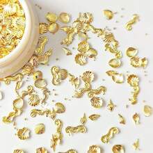 12Grids Summer Metal Nail Art Charms Gold Starfish Conch Tropical Ocean Nail Rhinestones Gold Flatback Nails Gems Diamonds Cute Ocean Theme Designs Nails Jewelry Women Acrylic Nail Supplies - Metallic - 查看 6