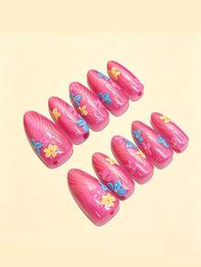 10 piezas de puntas de uñas postizas con forma de almendra, adecuadas para uñas de fiesta y citas, uñas de Navidad, regalo del Día de San Valentín, suministros de uñas perfectos para mujeres y niñas - Multicolor - Ver 10