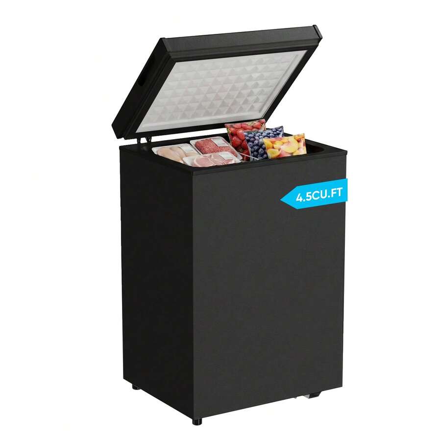 TABU 4.5 Cu.Ft Chest Freezer, Compact Top Open Deep Freezer In Black & White Available, 7 Level Adjustable Thermostat, Low Noise Freezer With Removable Storage Basket For Home Kitchen Garage RV - US B Type Plug(110-127V) - View 1