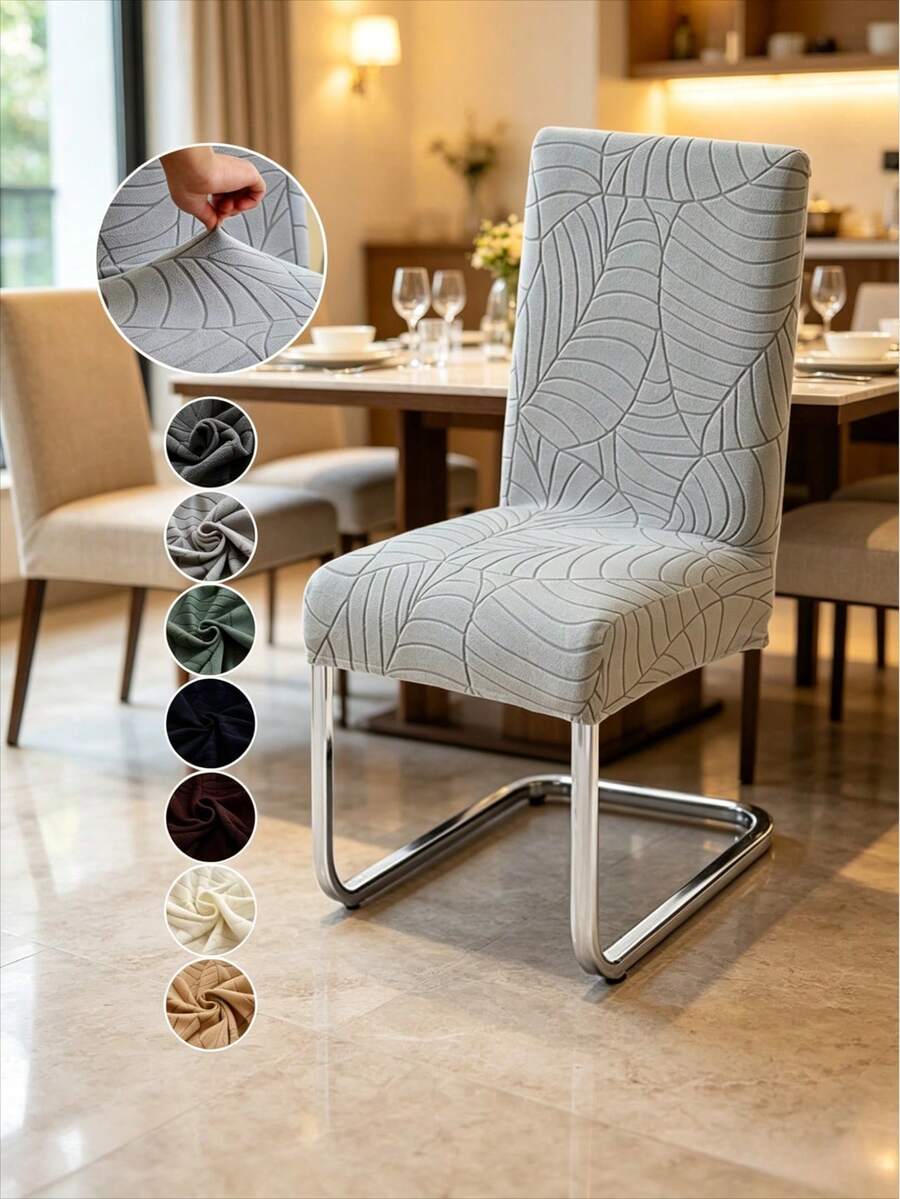 1/2/4 piezas Fundas de silla de jacquard con diseño de hoja suave, fundas elásticas de unicolor para sillas de comedor de oficina, banquete y restaurante