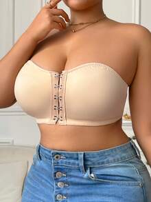 Front Closure Wire-Free Padded-Free Bandeau Bra For Plus Size Women - Apricot - View 4