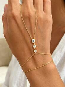 1 pieza Pulsera de dedo redonda de cristal brillante dorado, accesorio de joyería de moda europea y americana de verano para mujeres - Dorado - Ver 1
