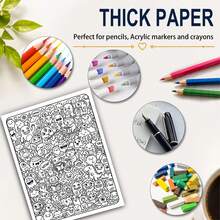 Fusion Doodles: 24 Pages Of Fun Coloring Patterns, Suitable For Adults, 24 Pages, Thick Paper, Coloring Practice, Improve Concentration, Friend Birthday Gift, Back To School Gift, A4, Comes With Random Stickers And One Paper Mat - Single Piece - View 5