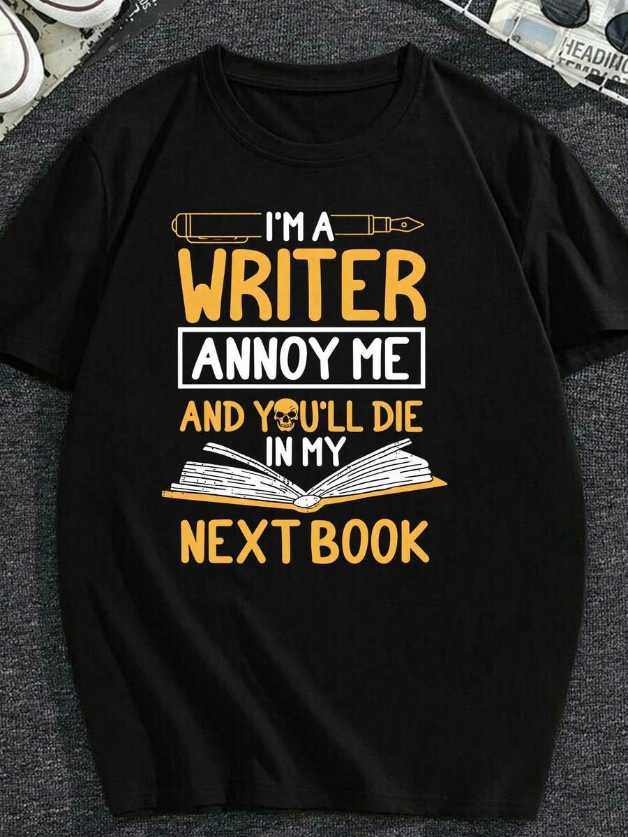 Camiseta de hombre, de alta calidad, camiseta con estampado Soy escritor, camiseta blanca con diseño estampado, camiseta divertida para hombre, ropa creativa, ropa casual, diseño mi - Negro - Ver 1