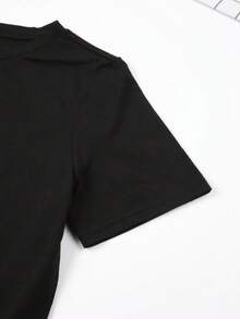 Camiseta de talla para hombre, diseño estampado a doble cara, transpirable y que absorbe la humedad, lavable aáquina y fácil de cuidar, cuello redondo informal, manga corta para tod - Negro - Ver 5