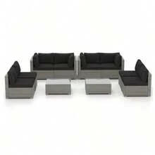 Set Of 10 Synthetic Rattan Sectional Sofas For Conversation - Black - View 3