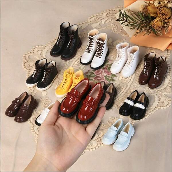 Ob22 PVC Material Doll Height 22cm Foot Length 4-5cm High-Top Ankle Boots, Suitable For 6-Inch Doll House Clothing Matching, Mini Miniature Home Decor, DIY Handmade Decoration Props, Ob22 Photography Props, Christmas Celebration Birthday Small Gift