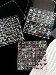 1pc Magnetic High Transparency Nail Art Rhinestone Jewelry Storage Box With Dividers - Clear - View 3