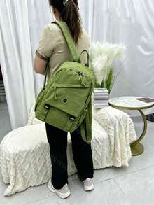 Women's Oxford Backpack - Large Capacity - 39 Cm High - With Multiple Compartments For School, Travel And Work - Grass Jelly Green - View 3