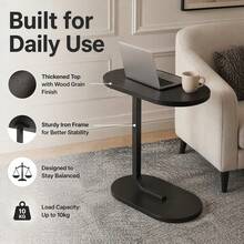 C-Shaped Compact Sofa Side End Table Coffee Laptop Table Living Room Bedroom UK - Brown - View 3
