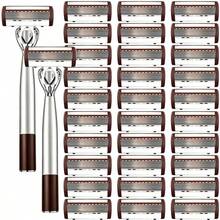 Premium Metal Manual Razor For Men, 5 Layer Floating Sharp Blades Shaving Razor, Non Slip Two-Tone Silver Brown Handle, Luxury Close Smooth Shave Razor Gentle For Sensitive Skin Daily Travel Use - Multicolor - View 1