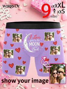 1pc Custom Couple Photo Underwear, Personalized Photo Boxer Briefs, Custom Print Men Underwear "I Love You To The Moon And Back" Underwear,9 Sizes - Black - View 1