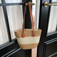 New Fashion Casual Beach Straw Woven Large Capacity Commuter Premium Texture Woven Shoulder Tote Bag, Pendant For Reference Only - Khaki - View 11
