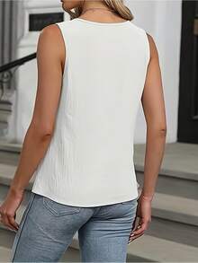 [Camiseta sin mangas para negocios] Camiseta sin mangas informal para negocios para mujeres, diseñada para un ajuste holgado y cómodo durante el verano. - Blanco - Ver 3
