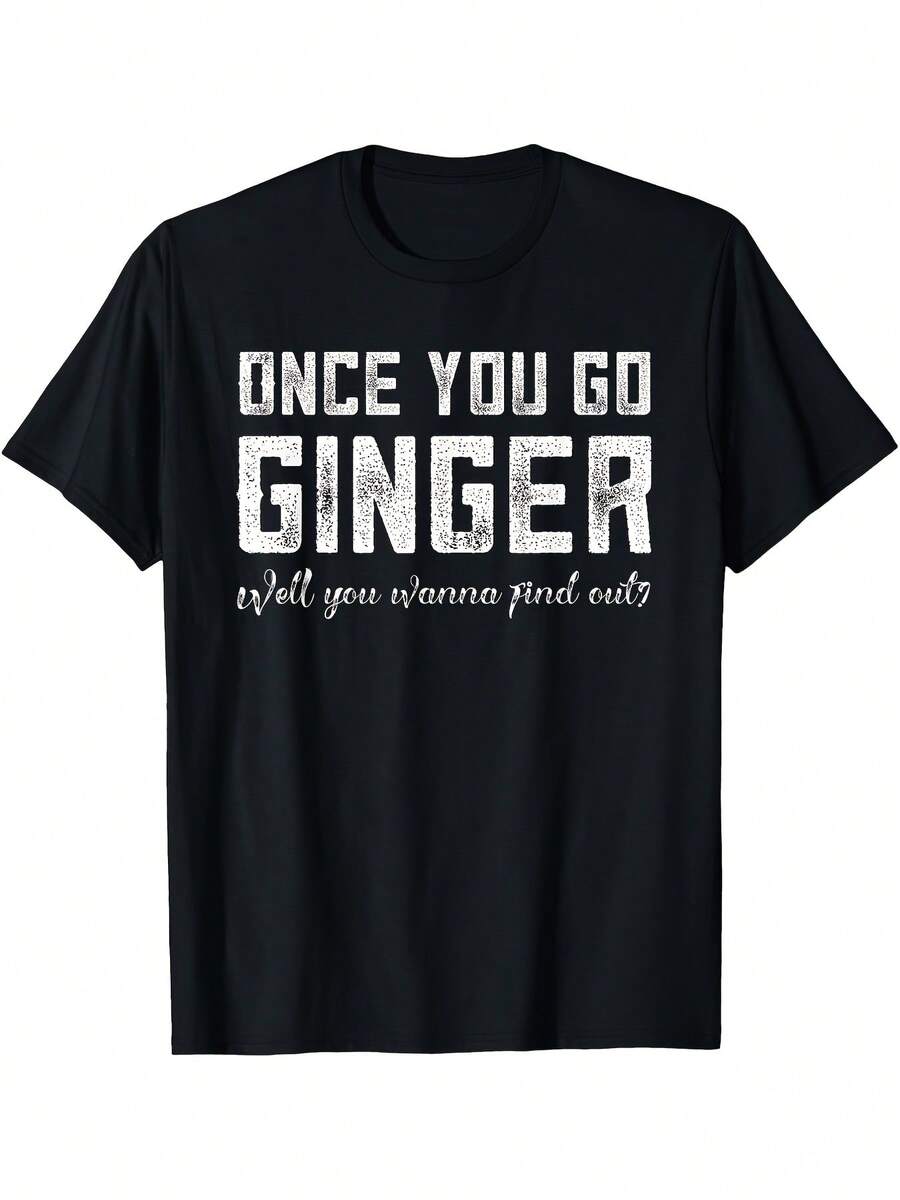 Camiseta divertida con el eslogan Una vez que te tiñel pelo de rojo, no puedes parar. Camiseta casual de manga corta con cuello redondo y un llamativo diseño estampado de cabello rojo. - Negro - Ver 1
