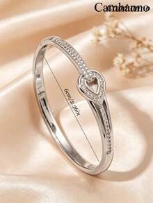 1 pieza Pulsera minimalista de oro con circonita, joyería de moda para mujer, regalo de vacaciones - Plateado - Ver 4