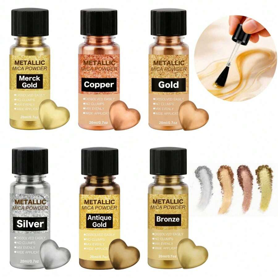 Colorful Powder, Unique Metallic Texture Powder, Epoxy Resin Coloring Agent, Glitter Pigment, Colored Powder Resin Dye, Jewelry Making Accessories. Metallic Mica Powder For Resin, 20ml/Color Fine Particle Resin Color Pigment In 6 Colors, For Dyeing, Polymer Clay, Paint, DIY Crafts, Cups, Oil Painting, Soap Making, Candle Making - Multicolor - View 1