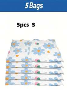 5 Packs Vacuum Storage Bags, Plastic Rectangular Multi-Purpose Bags, Zipper Seal, Moisture-Proof And Airtight, Suitable For Bedding, Pillows, Blankets, Clothes - Save 80% Space, No Electricity Needed,Bedroom Room Decor,Back To School - Blue and White - View 12