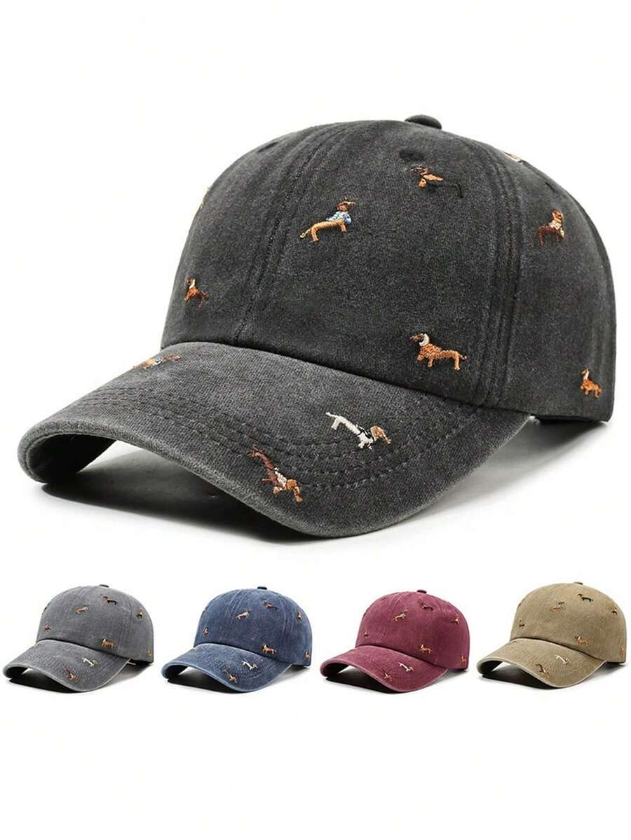 1pc Men's Cartoon Design Embroidered Baseball Cap, Unisex Vintage Sun Protection Baseball Hat, Summer Hat, Adjustable Breathable Baseball Cap, Suitable For Spring, Autumn, Summer, Beach, Holiday Outdoor Sports, Suitable For Daily Use - A - View 1