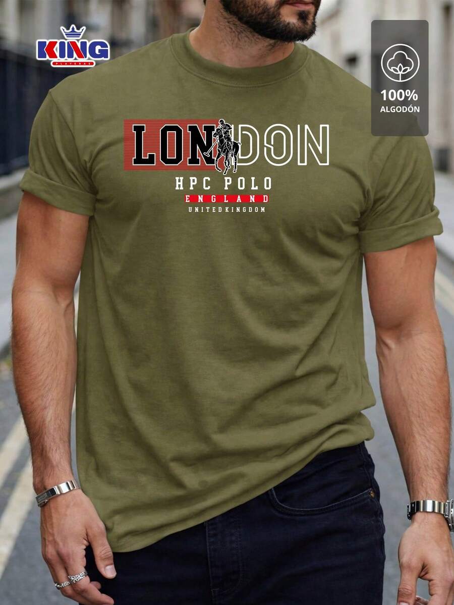 Original HPC POLO T-Shirt With Round Neck And Short Sleeves – Themed Graphic Design "HPC: London England Heritage" – 100% Cotton - 軍綠色 - 查看 1